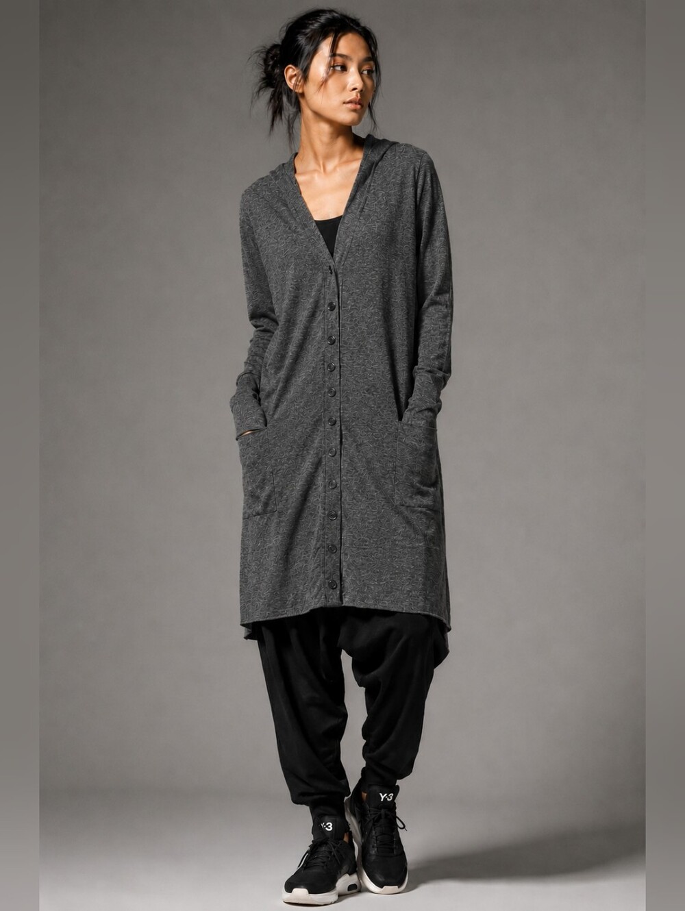 NWT Y-3 Yohji Yamamoto Longline Hooded Cardigan Gray S
